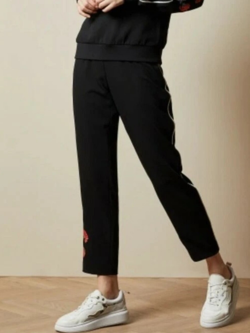 Ted Baker Madlyne Trousers Slim Fit Crop Track Stripe Embroidered Black - Picture 7 of 12